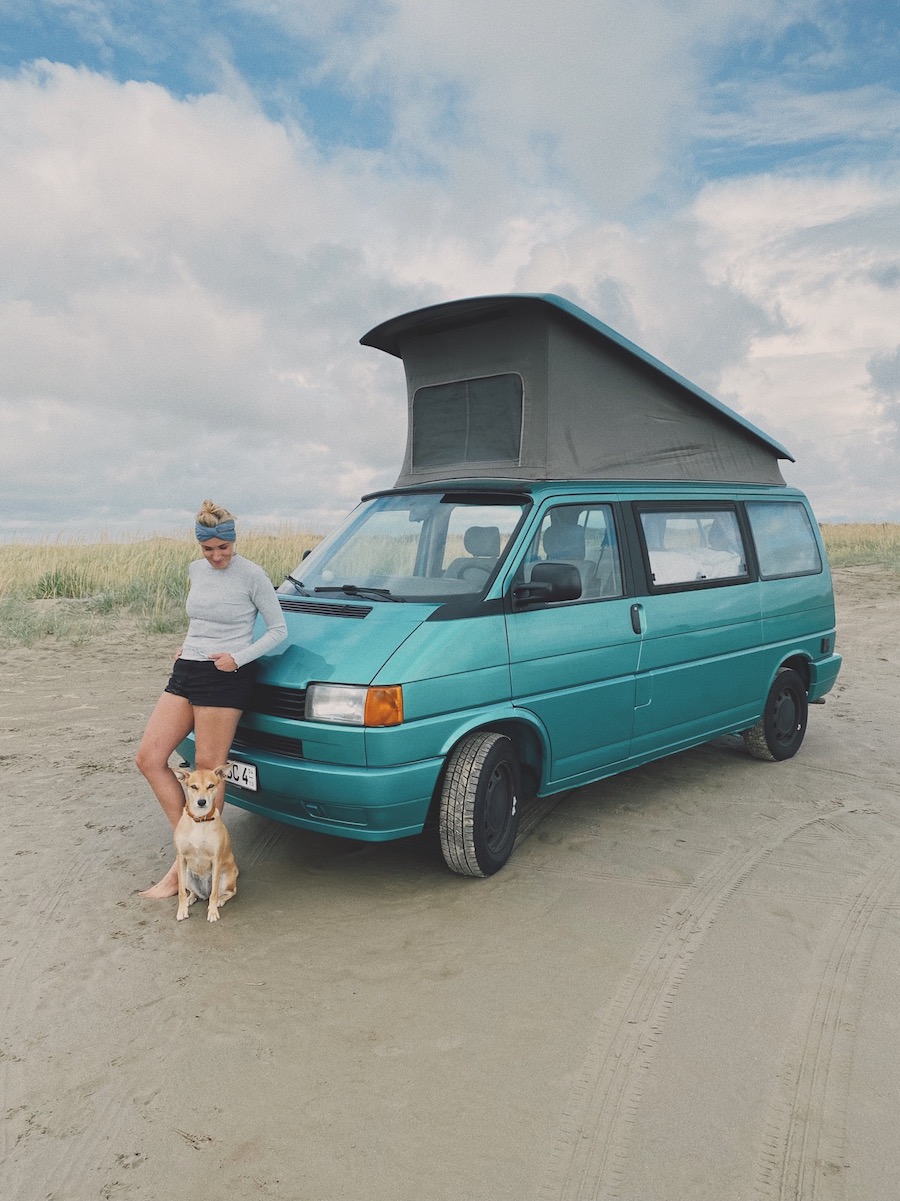 VW Bus T4 California Achim gruen Camper Bulli mieten Rostock bincampen Dänemark Urlaub